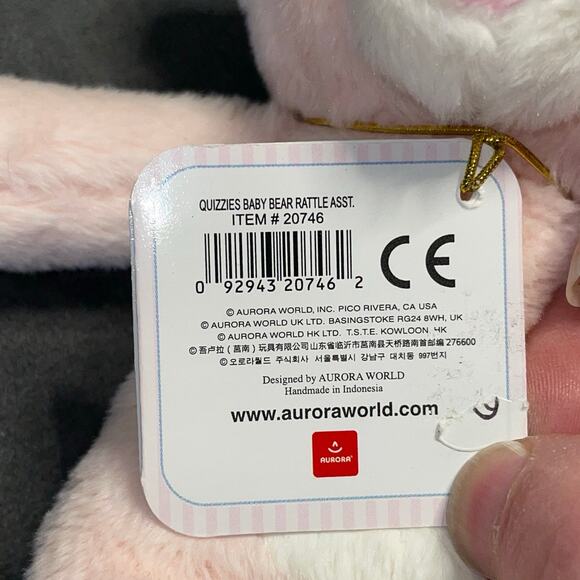 Aurora Baby Quizzies Plush Bear Rattle Stuffed Animal Embroidered Eyes 6" Gift - Picture 8 of 10